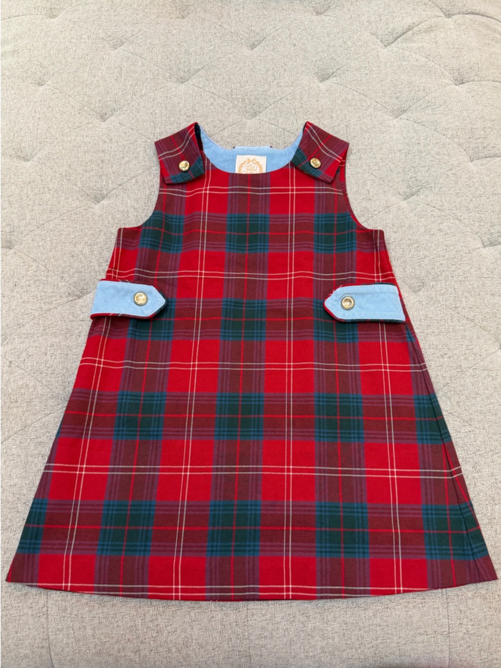 EUC LIKE NEW THE BEAUFORT BONNET COMPANY PLAID CHRISTMAS JUMPER BLUE CORDUROY